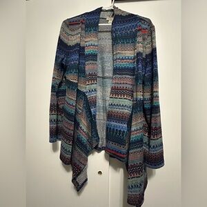 ONE WORLD Blue and Brown Patterned Cardigan